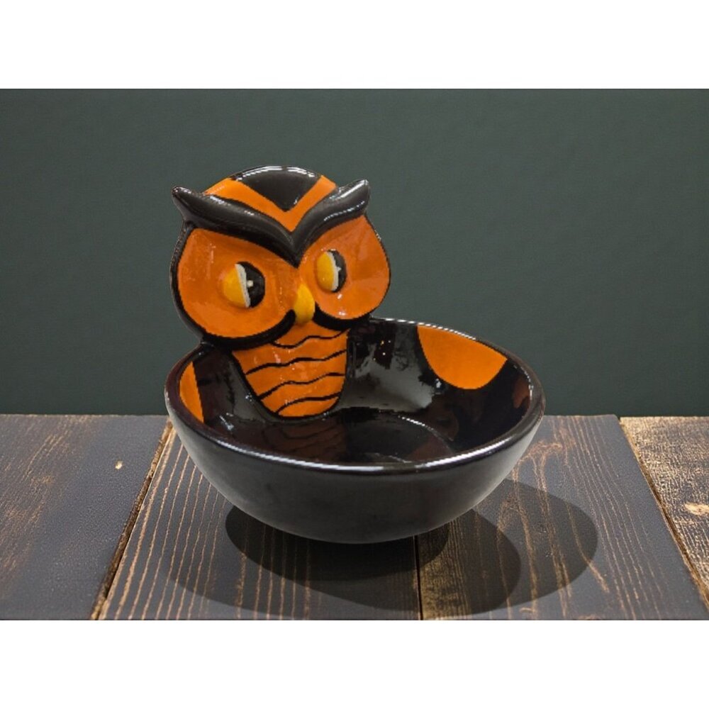 New Orange YELLOW BLACK Candy DIP Spooky OWL Halloween Ceramic Bowl Decor